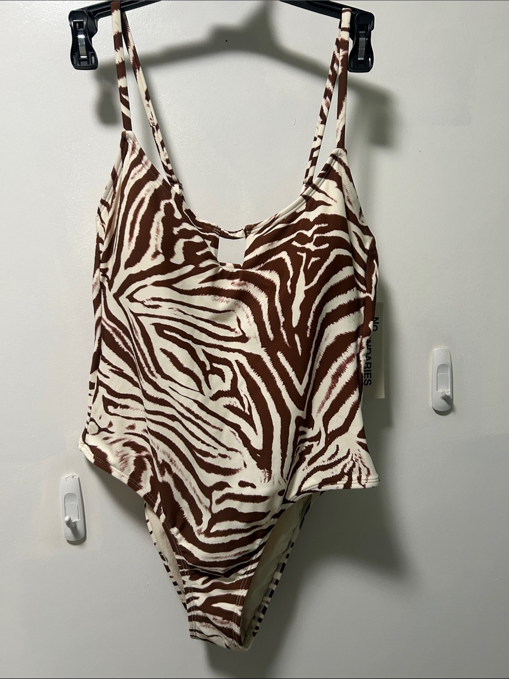 No Boundaries Brown and White Zebra Print One-Piece Swimsuit